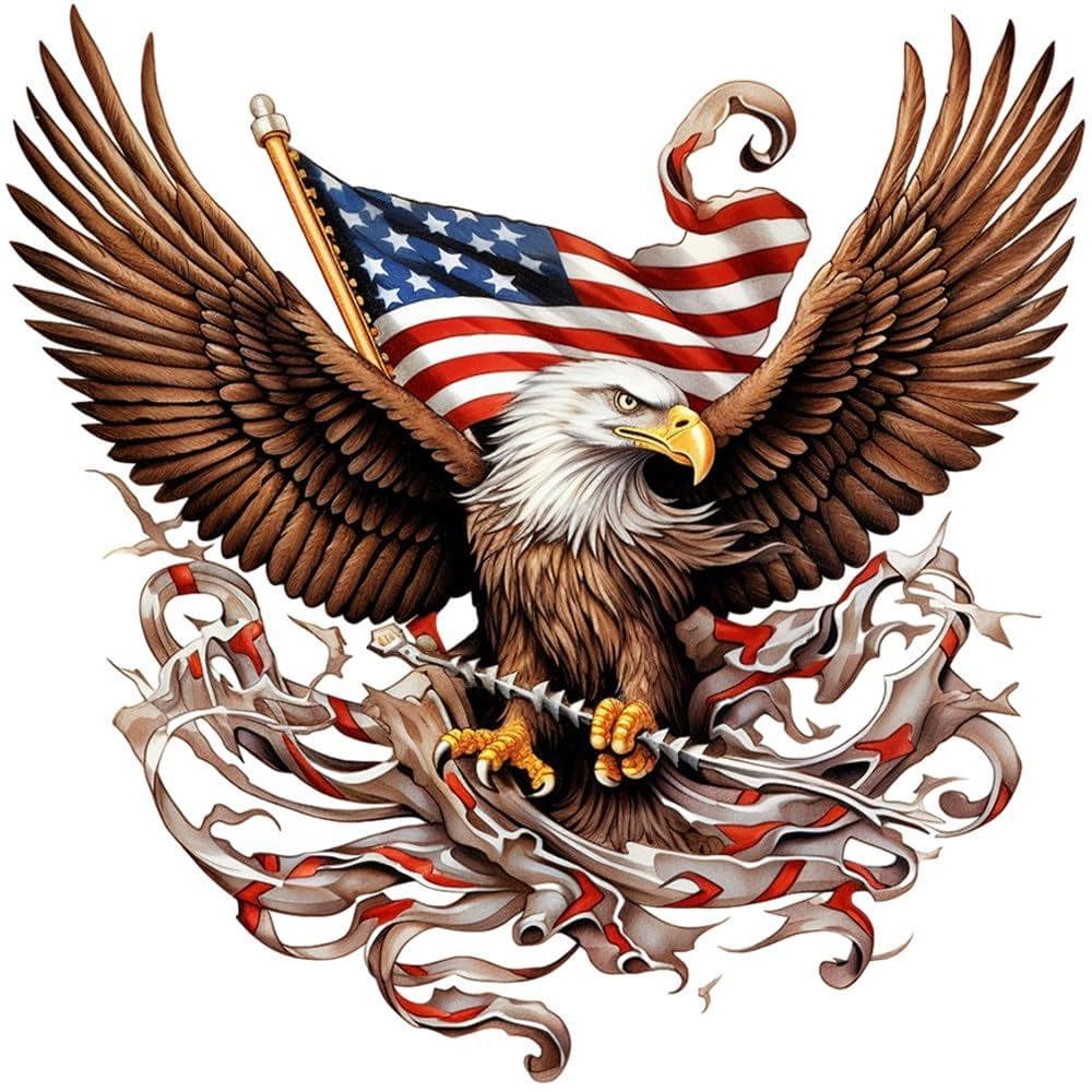 6 Folhas de Tatuagens Temporárias: Águia, Bandeira Americana, Tatuagem EUA 4 de Julho, Tatuagem Temporária para Pescoço,