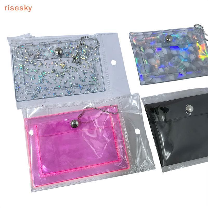 [risesky] 1 Peça Porta-Cartões De PVC Transparente Com Glitter Estrela Mini Bolsa De Moedas Corrente De Contas Chaveiro