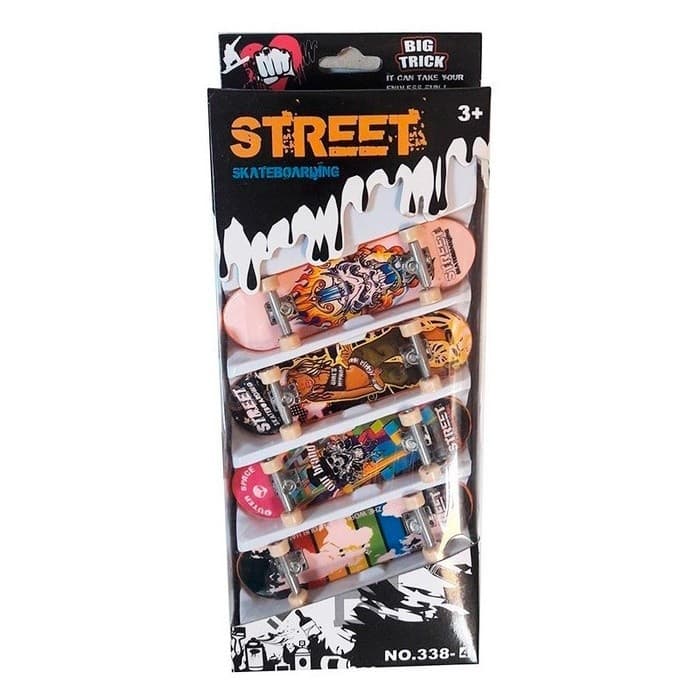 Kit C/ 4 Skates De Dedo Diversas Estampas Street Skate Shape Com Lixa