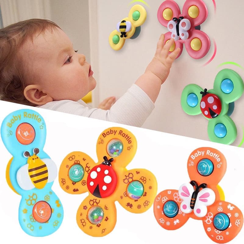 3 Pcs Brinquedo Do Banho Bebê Ventosa Mordedor Spiner Spin Otário Spining Top Spinner Dos Desenhos Animados Brinquedos P