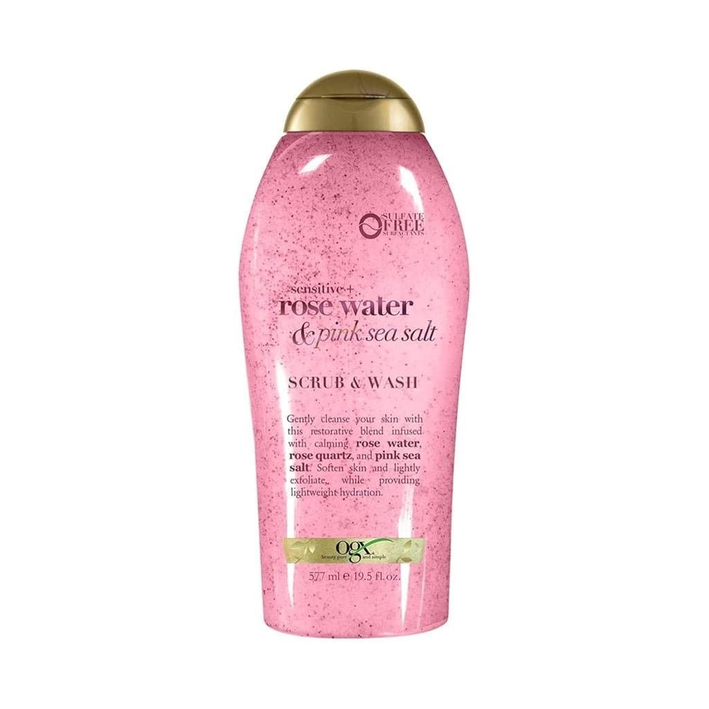 OGXSensitive+Água de Rosas e Sal Marinho Rosa Esfoliante Corporal+Quartzo Rosa, Esfoliante Corporal Diário Suave, Esfoli