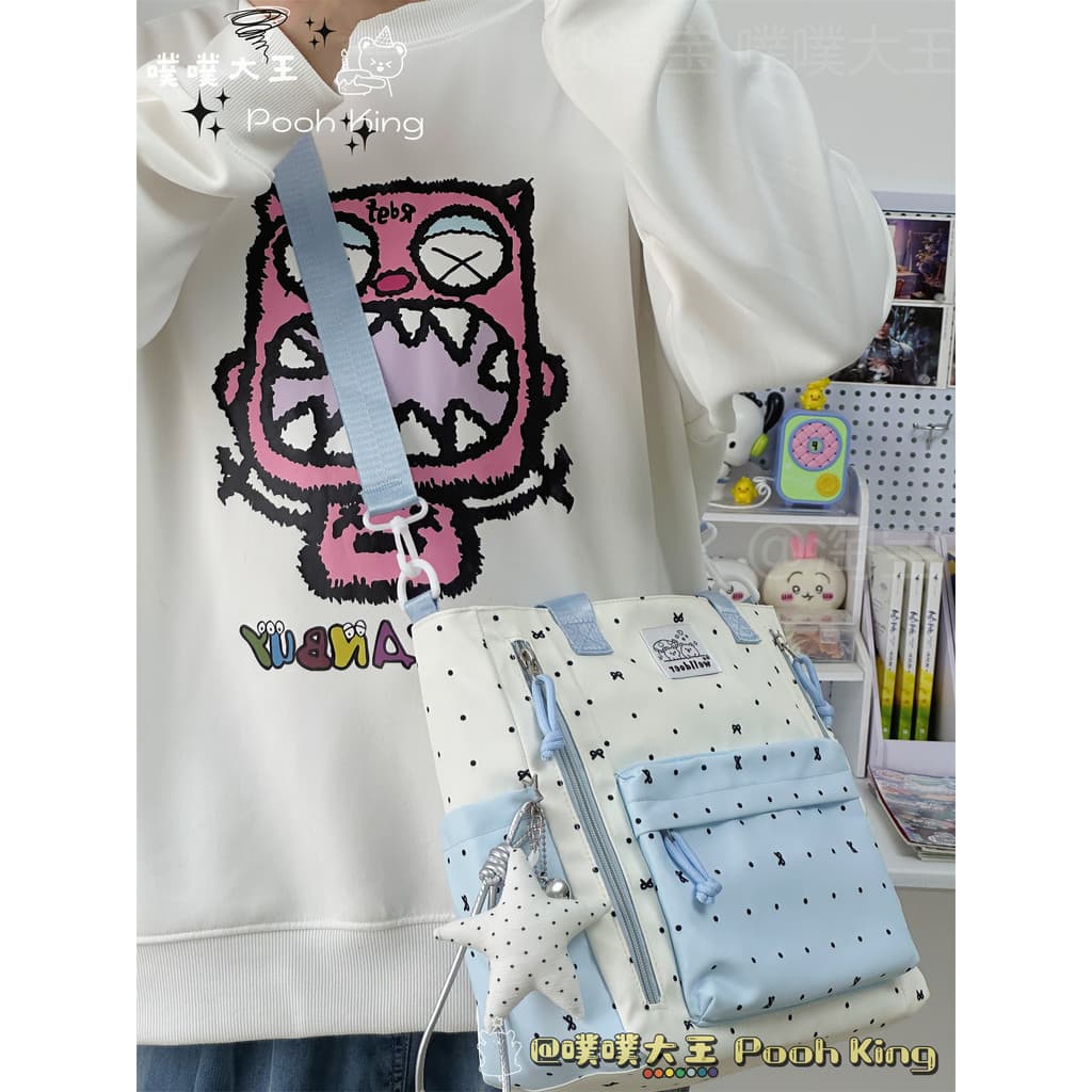 Ins bonito Polka Dot bolsa de ombro feminino estudante classe All-Match Tutorial sacola Casual menina lona saco do mensa