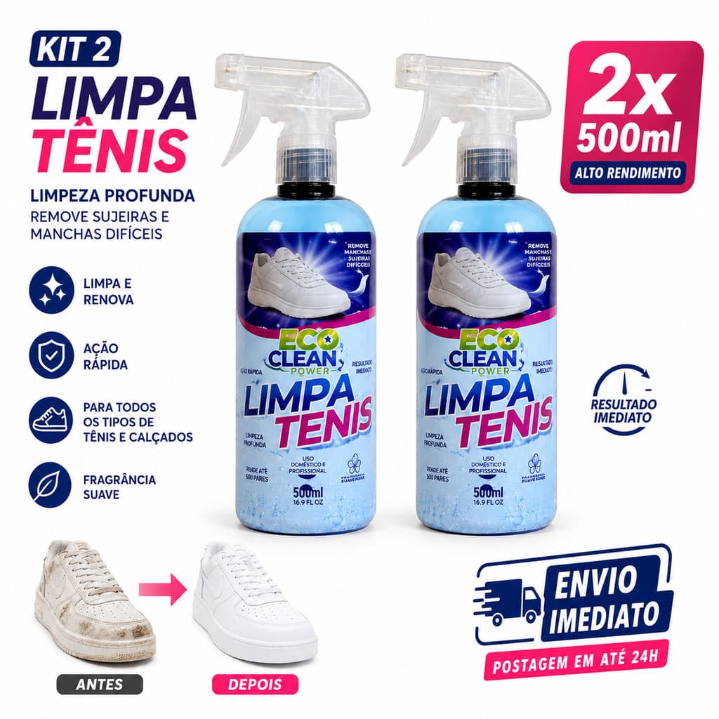 Kit 2 Limpa Tênis Eco Clean Spray 500ml Limpeza Profunda