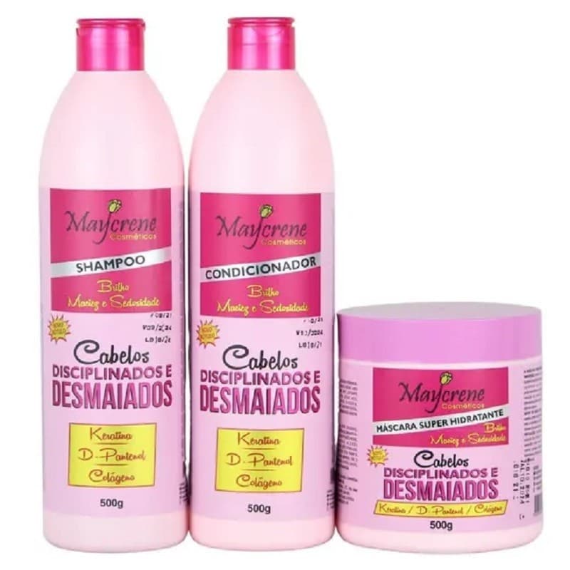 Kit Capilar Disciplinados e Desmaiados 500ml Maycrene Hidratação Shampoo, Condicionador e Máscara