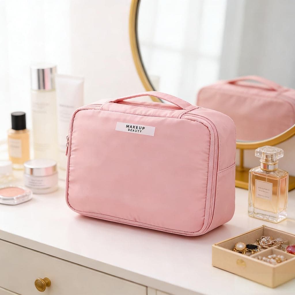 Bolsa de Maquiagem de Viagem 2 em 1 para Mulheres, 9" x 7" Grande Capacidade, Impermeável, com Compartimentos para Pincé