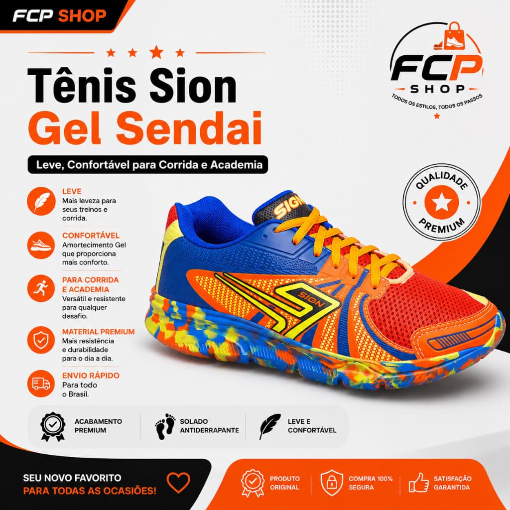 Tênis Sion Gel Sendai – Leve, Confortável para Corrida e Academia