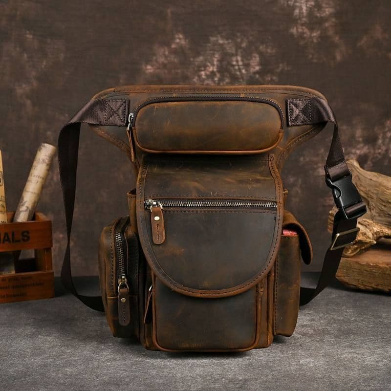Retro primeira camada Crazy Horse couro masculino de grande capacidade na moda legal saco do telefone móvel ao ar livre