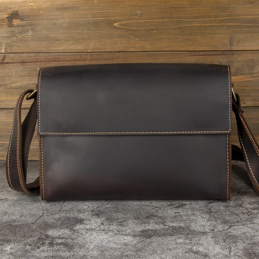 Bolsa masculina de couro genuíno Vintage, bolsa mensageiro de um ombro, Casual, pequena mochila, cavalo louco, mão-Po
