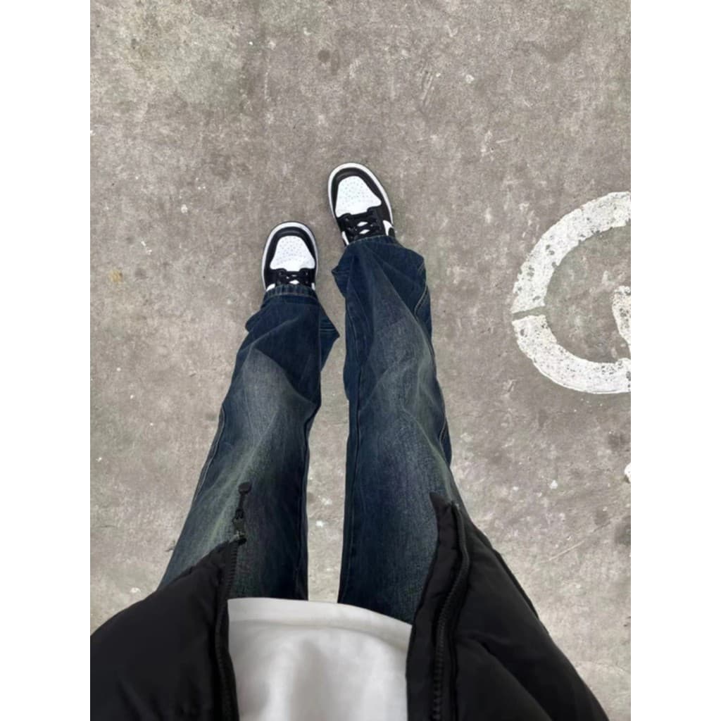 High-End azul escuro Jeans masculino verão americano high Street calças soltas primavera outono novo estilo magro-ajuste