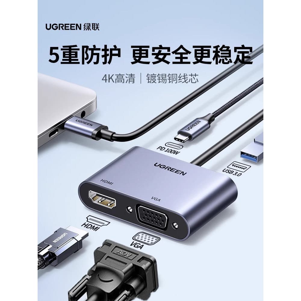 Lvlian Typec para HDMI Docking Station Adaptador de estação de acoplamento VGA Laptop externo Celular iPad Tablet Conexã