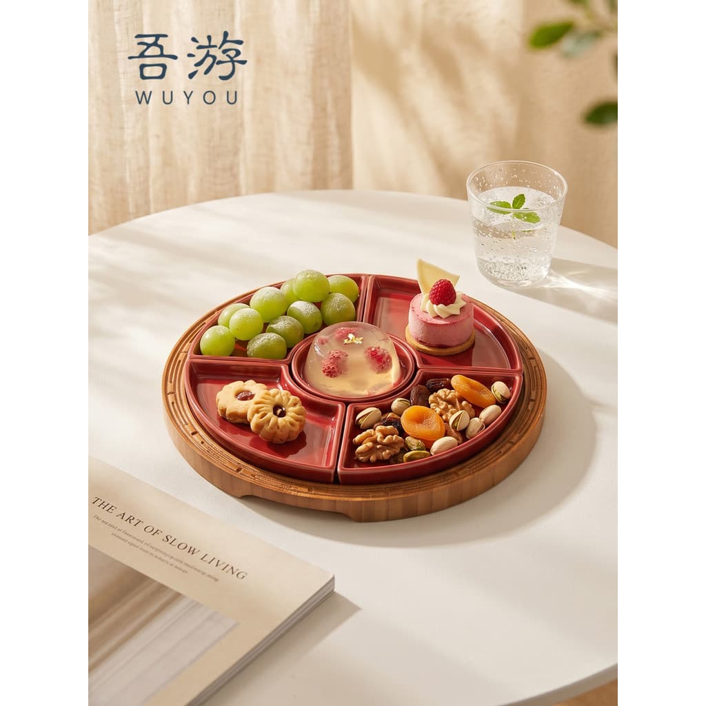 Wuyou casamento criativo compartimento de cerâmica prato de frutas domésticas placa de frutas secas nova placa de pastel