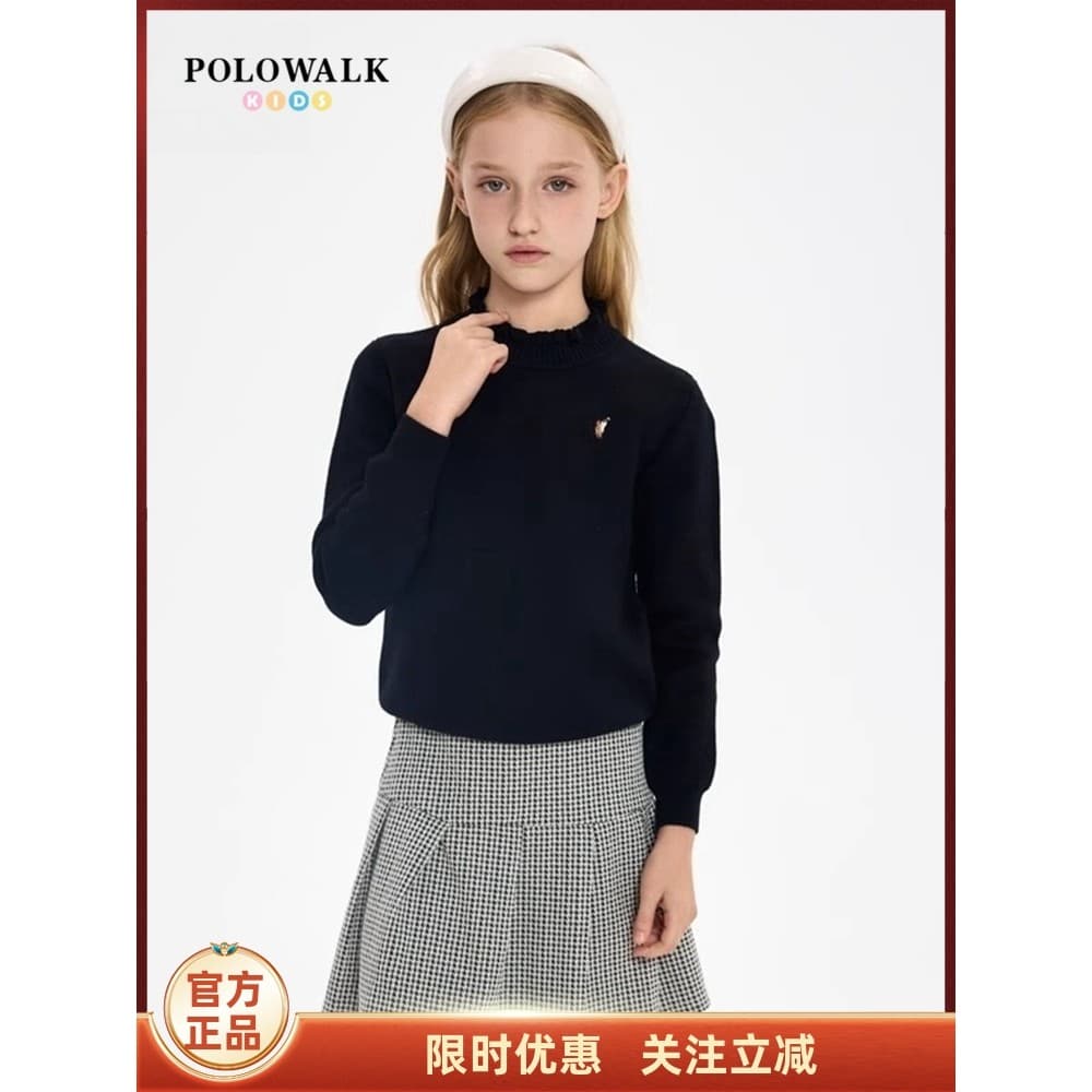 POLOWALK roupas infantis meninas meia gola alta camisola outono inverno novo estilo médio grande crianças camisa de fund