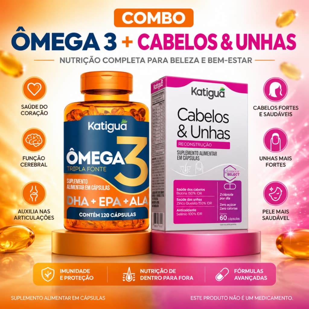 Ômega 3 tripla Fonte + Cabelos e uNhas Biotina com Vitaminas 6200 mg