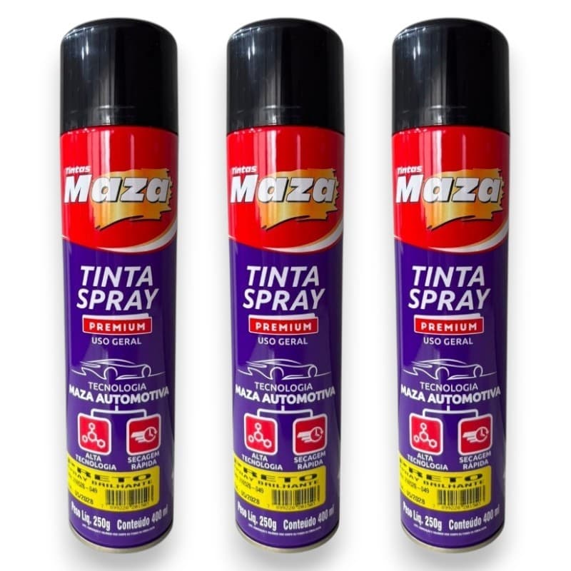 KIT 3 TINTAS USO GERAL MAZA COR PRETO 400ML 250G