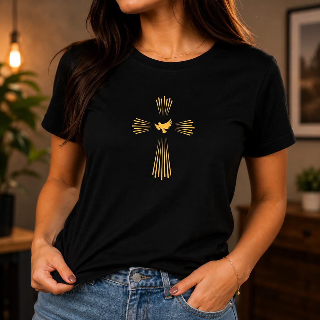 Blusa Espirito Santo Feminina Camiseta Católica Cristã 100% Algodão Larguinha Barata Casual Estilosa