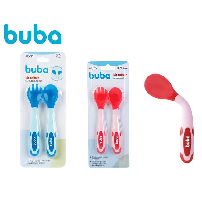 Kit Talher Garfo Colher Introdução Alimentar do Bebê Flexível Termossensível Buba