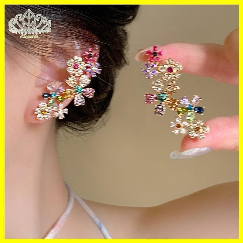 Margu Romântico Colorido Zircão Flor Brincos Para Mulheres Meninas Moda Doce Waterdrop Requintado Festa Jóias Presentes
