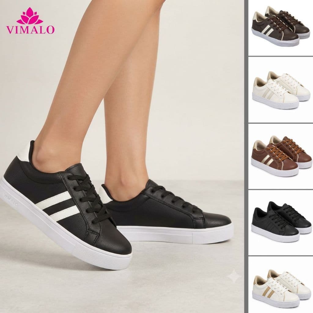 Tênis Feminino Casual Vimalo Preto, Branco, Offwhite, Caramelo e Marrom/dourado