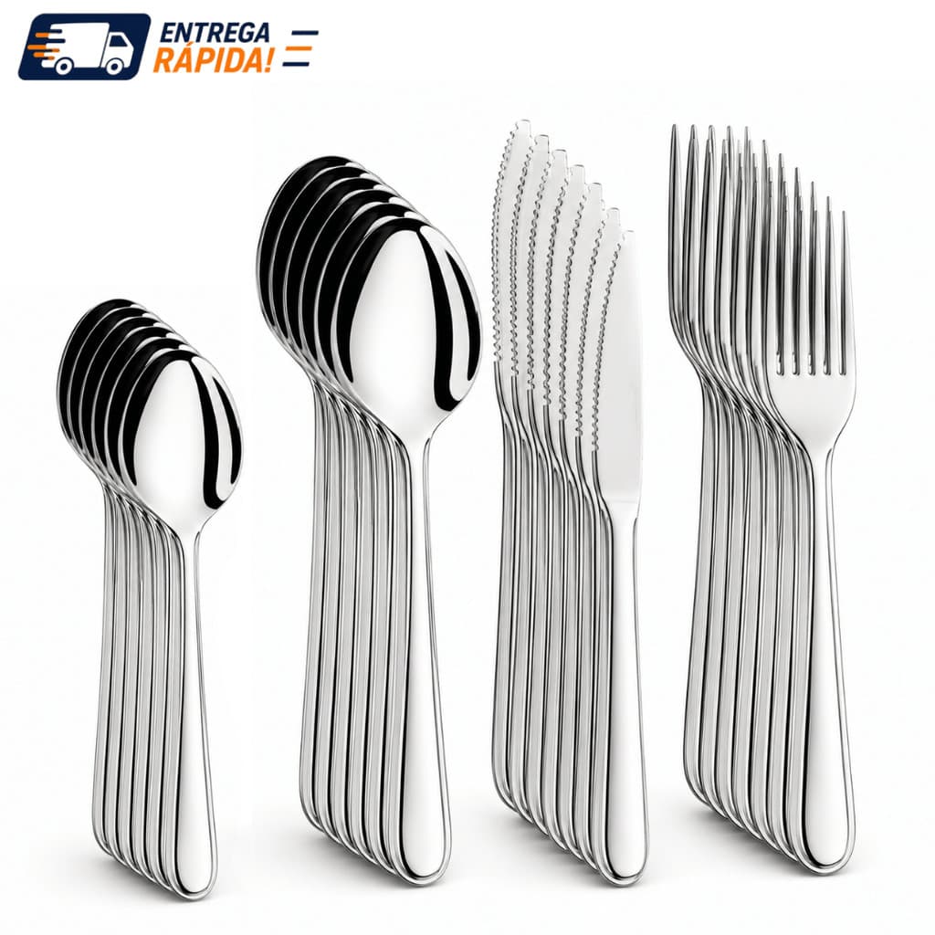 Faqueiro Aço Inox 24 ou 48 Peças Jogo Talheres Completo Colheres Garfos Facas Sobremesa Mesa Restaurante