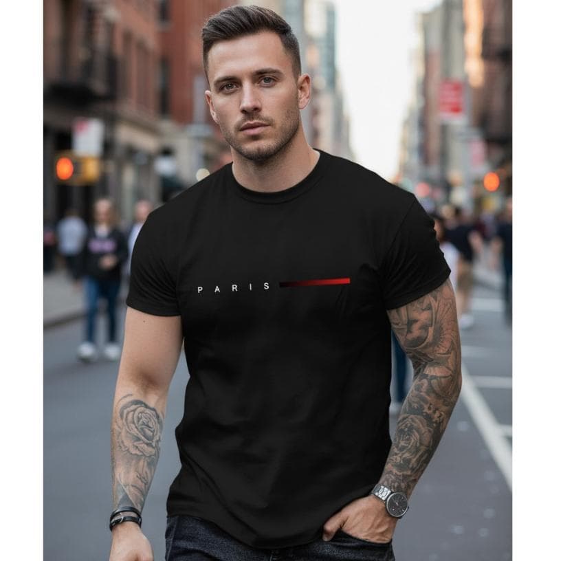 Camiseta Masculina Streetwear Paris Style T-Shirt 100% Algodão Malha 30.1