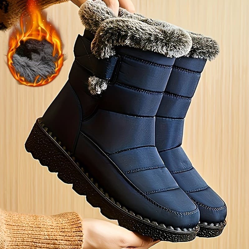 Botas de Inverno Femininas para Neve, Calçados Quentes com Sola Grossa e Forro de Pelúcia Monocromático
