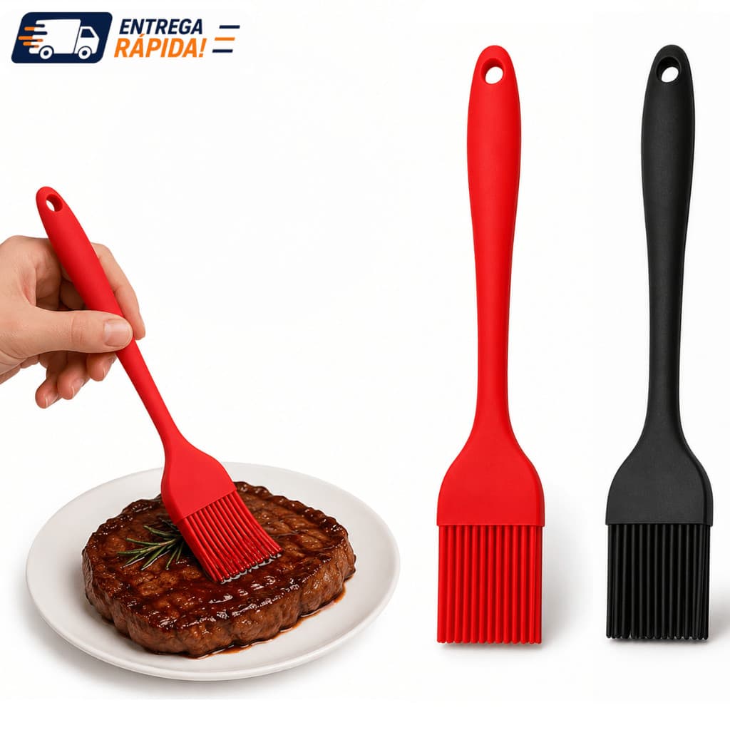 KIT 2 3 ou 4 Pincel Culinário de Silicone Untar Forma Churrasco Confeitaria Cozinha Antiaderente Preto Vermelho