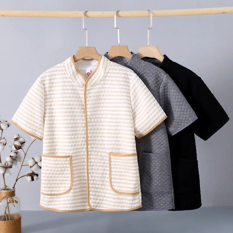 Idosos de meia-idade primavera outono puro algodão proteção de ombro coluna Cervical colete de dormir feminino meia mang