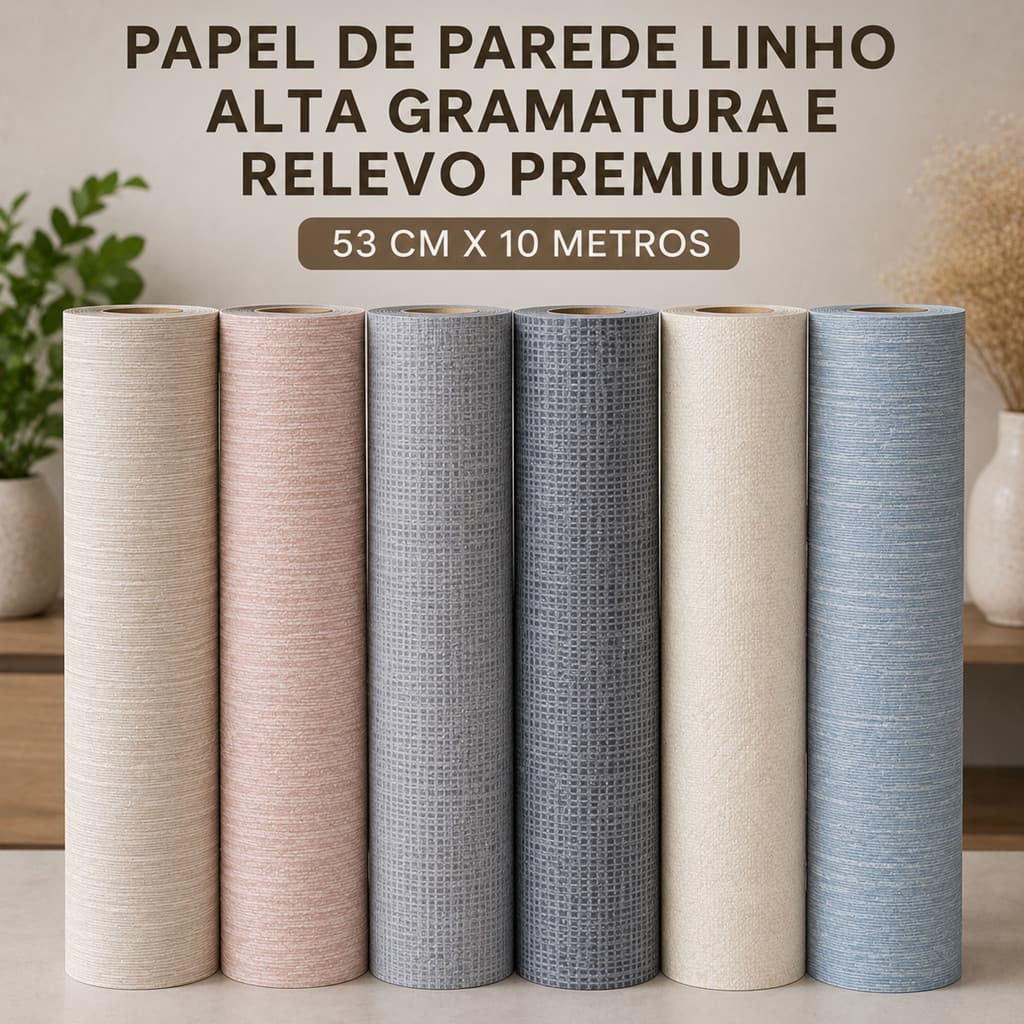Papel De Parede Premium Linho Vinílico Texturizado 10m