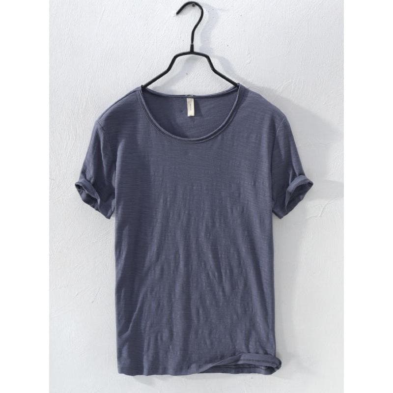 Verão praia masculino puro algodão puro algodão de manga curta camiseta masculina Slub algodão meia manga solta em torno