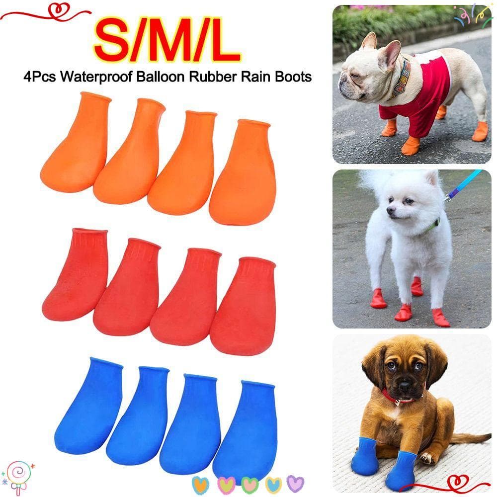 4 Peças Sapatos Para Cães , Botas De Chuva De Borracha Animais De Estimação Com Balão Antiderrapante Impermeáveis