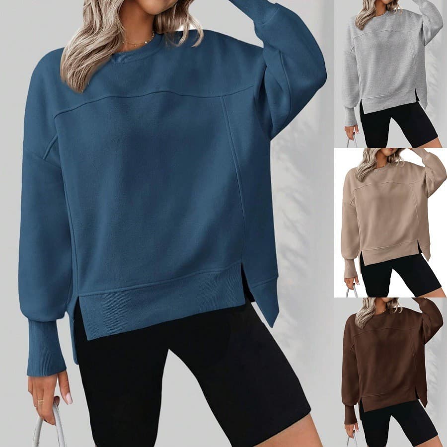 2026 Cross-Border feminino outono inverno novo estilo em torno do pescoço de manga comprida divisão Casual solto todos