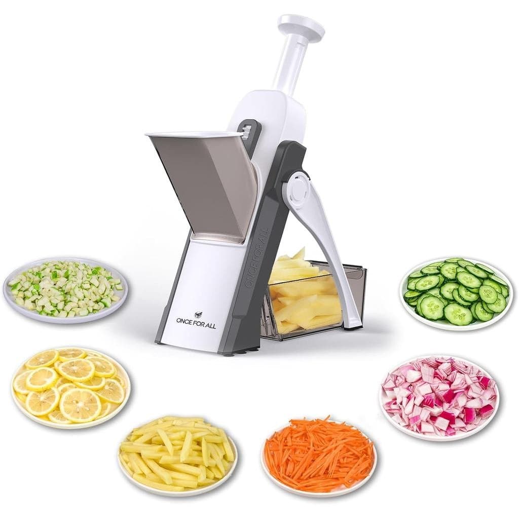 ONCE FOR ALL Cortador de Legumes Seguro 5 em 1, Picador de Alimentos e Batatas, Cortador em Tiras, Julienne e Cubos com