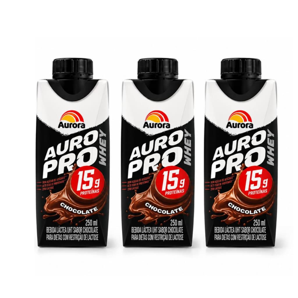 Kit 3 Auro Pro Whey Bebida Láctea Chocolate 15g De Proteínas 250 ML