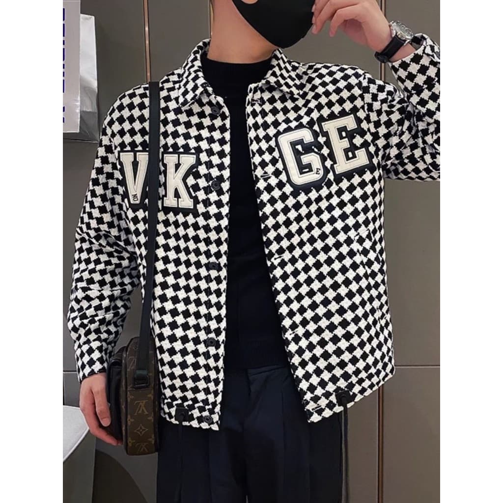 P jaqueta xadrez masculina primavera outono inverno novo estilo street Wear plâncton bonito frito rua masculino engrossa