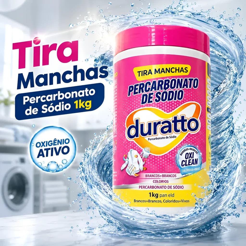 Tira Manchas Percarbonato de Sódio Duratto 1Kg Oxigênio Ativo Sem Cloro Para Roupas Brancas Removedor