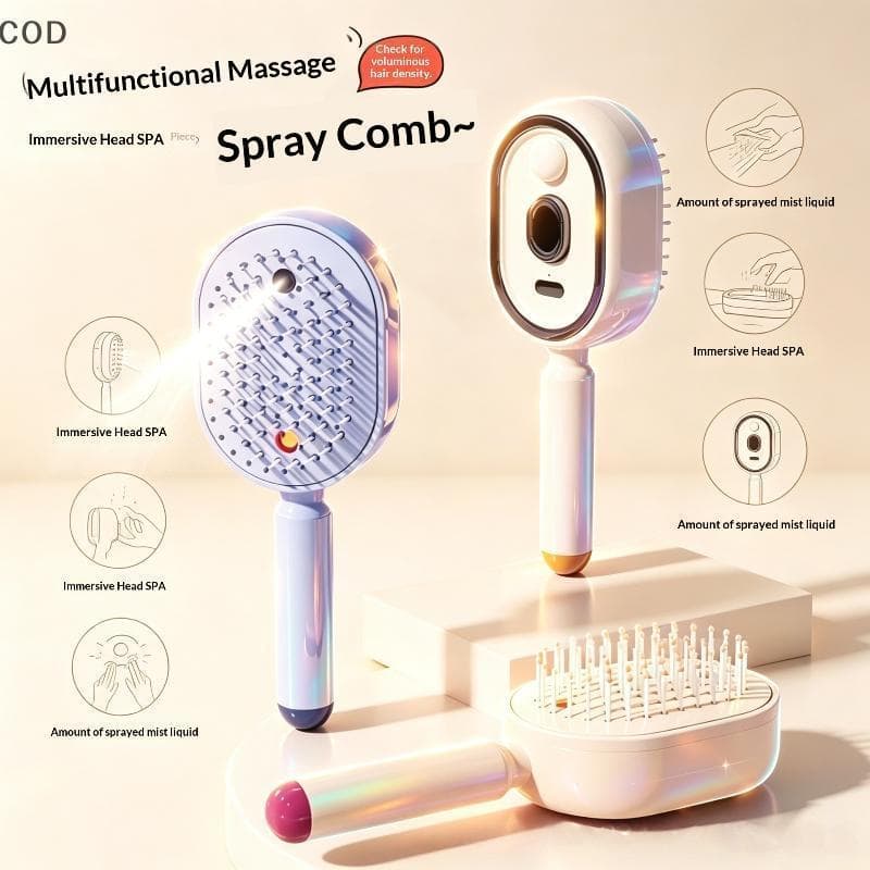 [QYA] Escova De Cabelo Elétrica De Água 2 Em 1 Pente Anti-Frizz Desembaraçador Para Estilo Viagens Casa 1 Peça BR