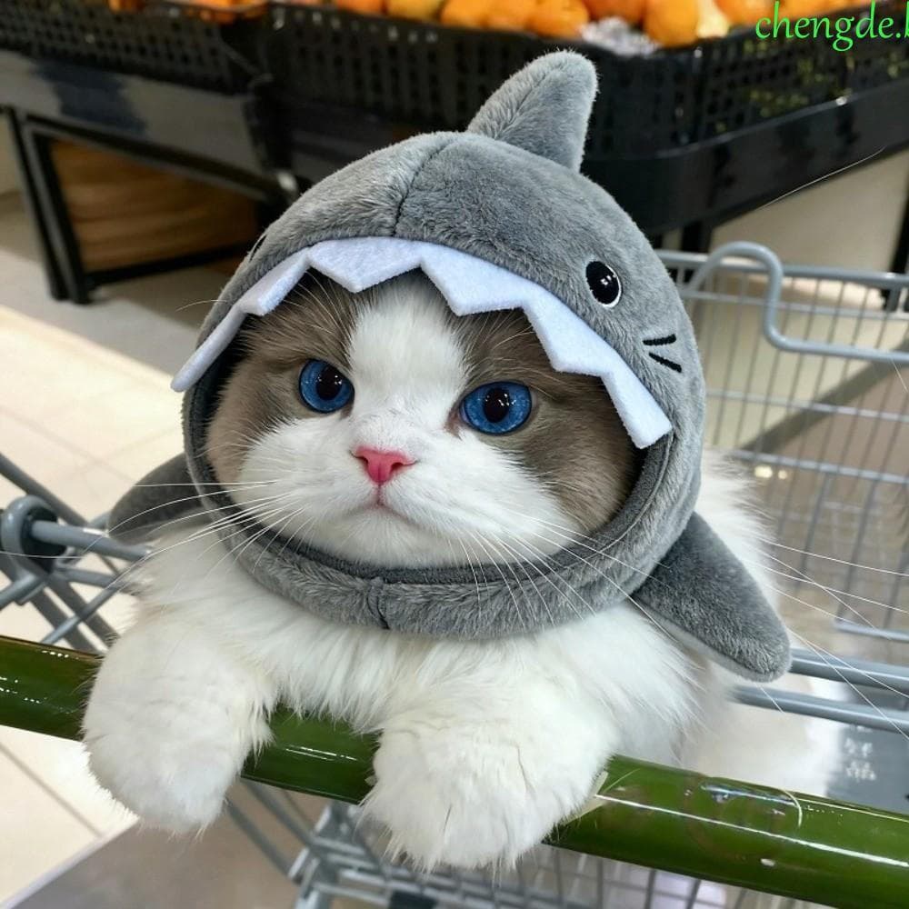 CHENGDEBR Chapéu de Tubarão para Gato, Chapéu Decorativo Macio de Desenho Animado para Cosplay de Animais de Estimação D