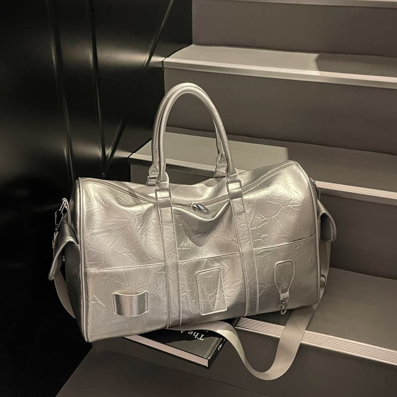 Bolsa de viagem prateada feminina, bolsa de bagagem de alta qualidade masculina, sacola de grande capacidade, curta dist