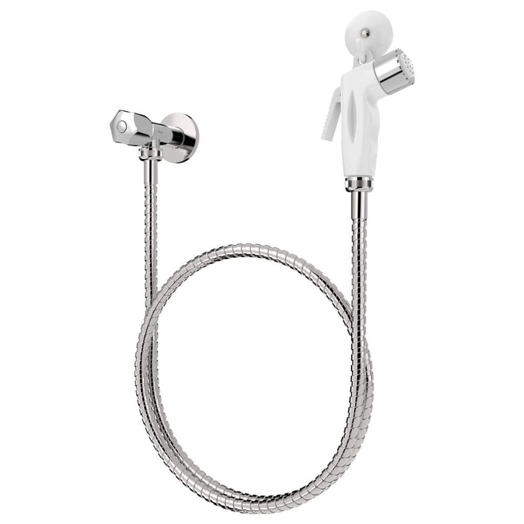 Kit Ducha Higiênica com Registro e Flexível Branco e Cromado 1,2m Blukit