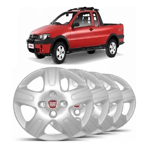 Jogo 4 Calotas Aro 14 Strada 2013 A 2020 Prata +emblema Fiat