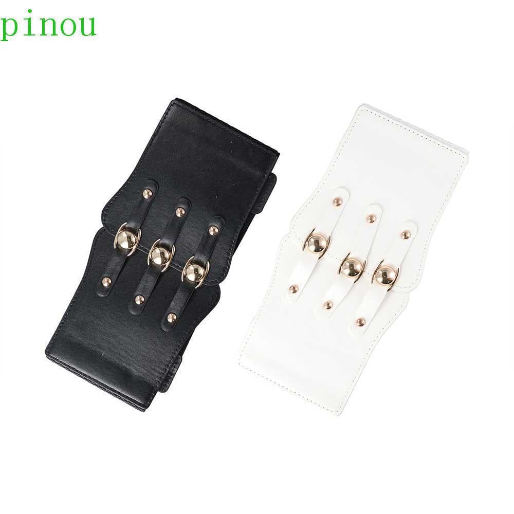 Cinto Elástico de Cintura Ajustável com Fivela de Metal Vintage Coreano para Mulheres em Couro PU PINOU UXLL