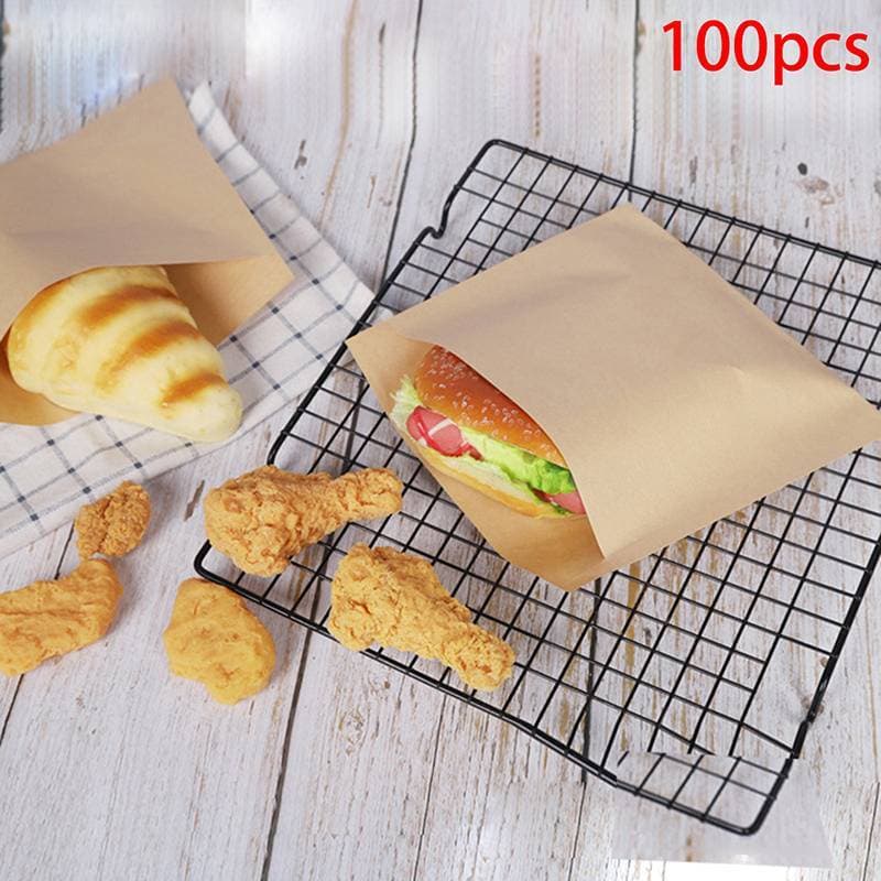 BH-TOY 100 Unidades De Sacos De Papel Resistentes A Graxa De Abertura Única/Dupla Plana Marrom À Prova De Para Biscoito