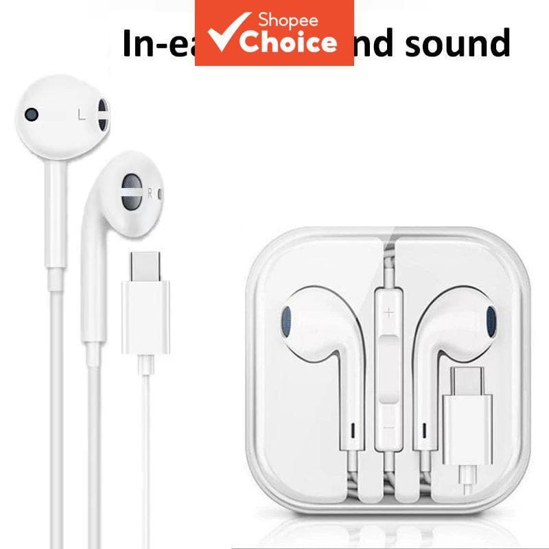 Fones de ouvido digitais Tipo-C intra-auriculares com botões de controle e microfone para celulares.