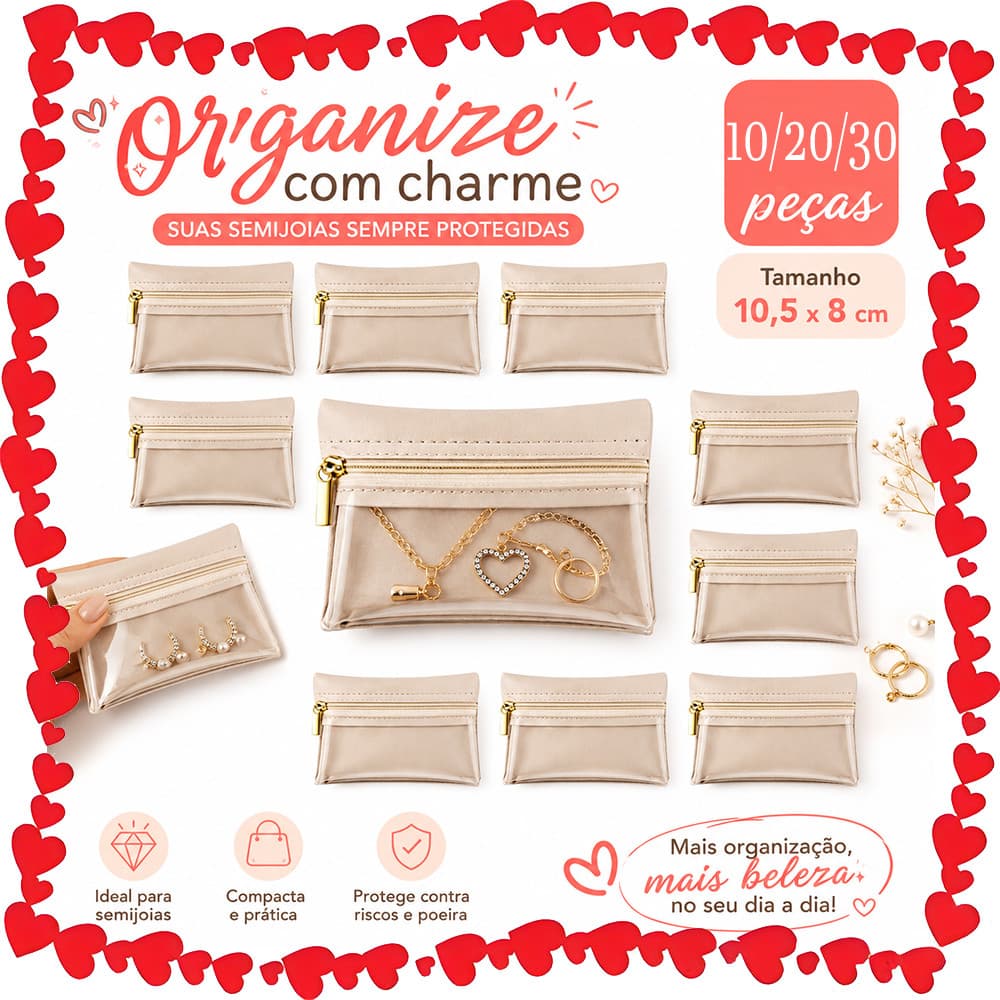 10.5 x 8 cm, 10/20/30 Peças Bolsas de Flanela para Guardar Joias com Frente Transparente e Zíper, Uso em Viagens