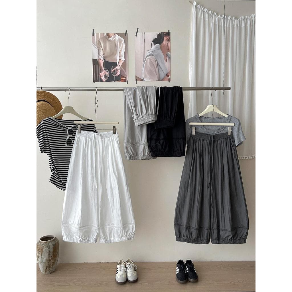 Olhos Grandes [Roupas Femininas Boutique Coreana Japonesa] Calças Compridas-4 Cores Estilo Japonês Coreano Solto Renda C