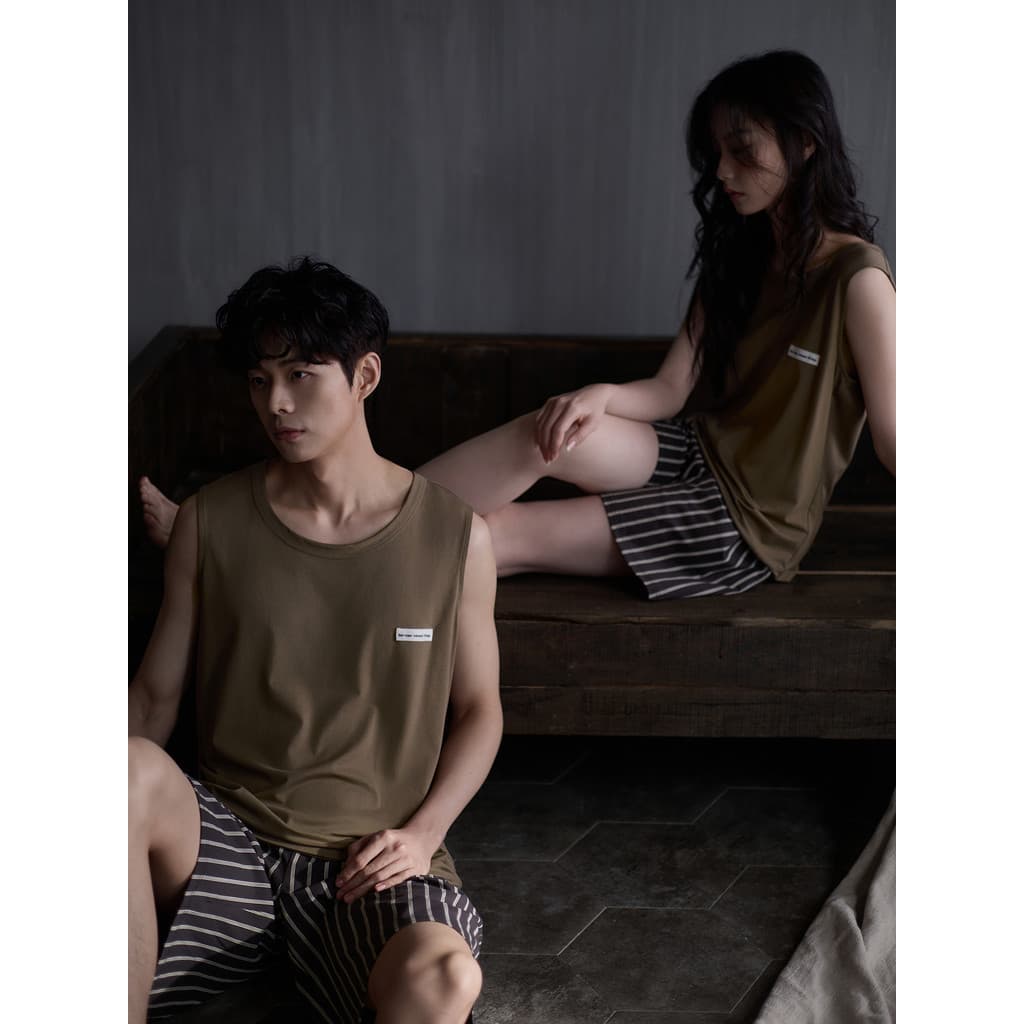Sinfonia verão Modal algodão casal pijamas das mulheres dos homens sem mangas colete Shorts terno Loungewear sensação le