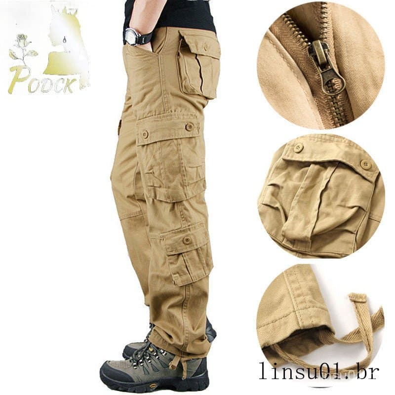 Macacão com vários bolsos calças casuais masculinas ao ar livre resistente ao desgaste tático Plus Size solto em linha r