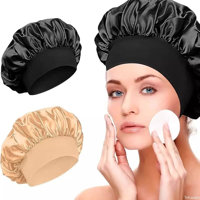 Touca de Cetim Ant Frizz Com Faixa Larga：Boa para Dormir, Cozinha e Banho para dia a dia