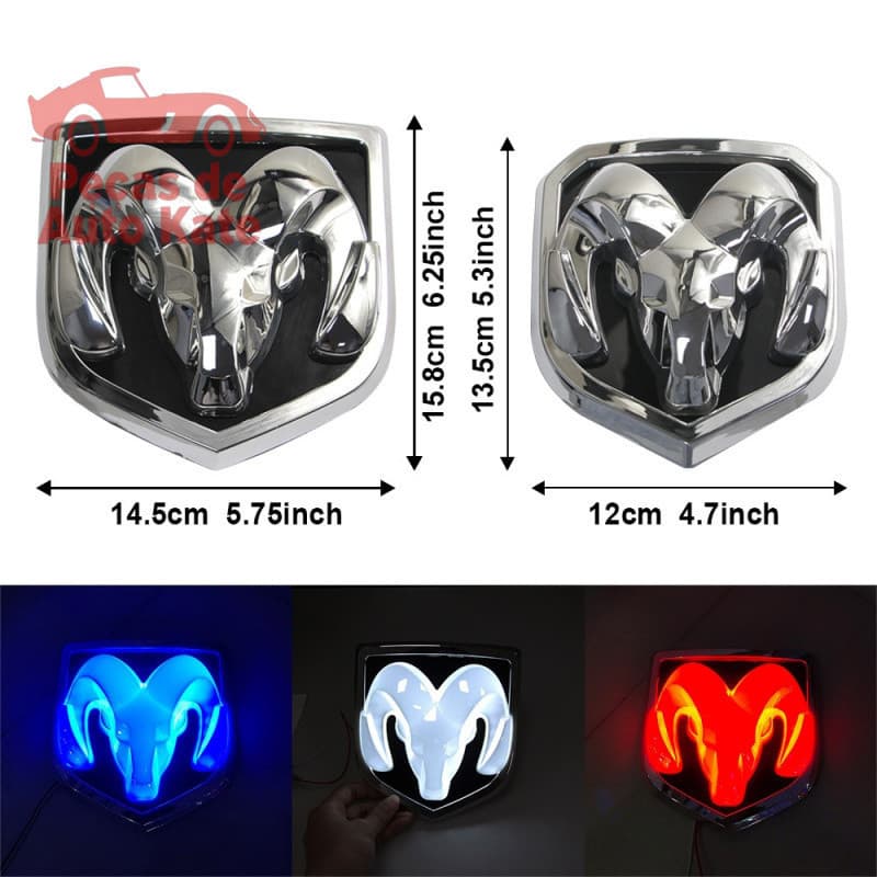 Compatível com Dodge Ram, Emblema Iluminado DODGE Frontal, Emblema Traseiro com Luz LED para Logotipo de Carro MOXT