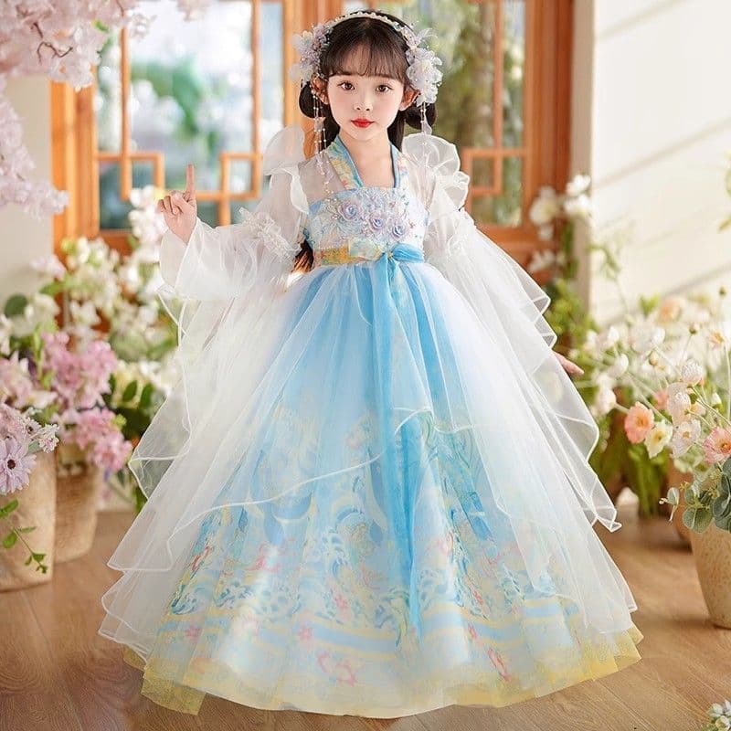 Hanfu meninas estilo outono crianças 2024 estilo antigo Super fada traje antigo vestido de verão vestido de menina prima